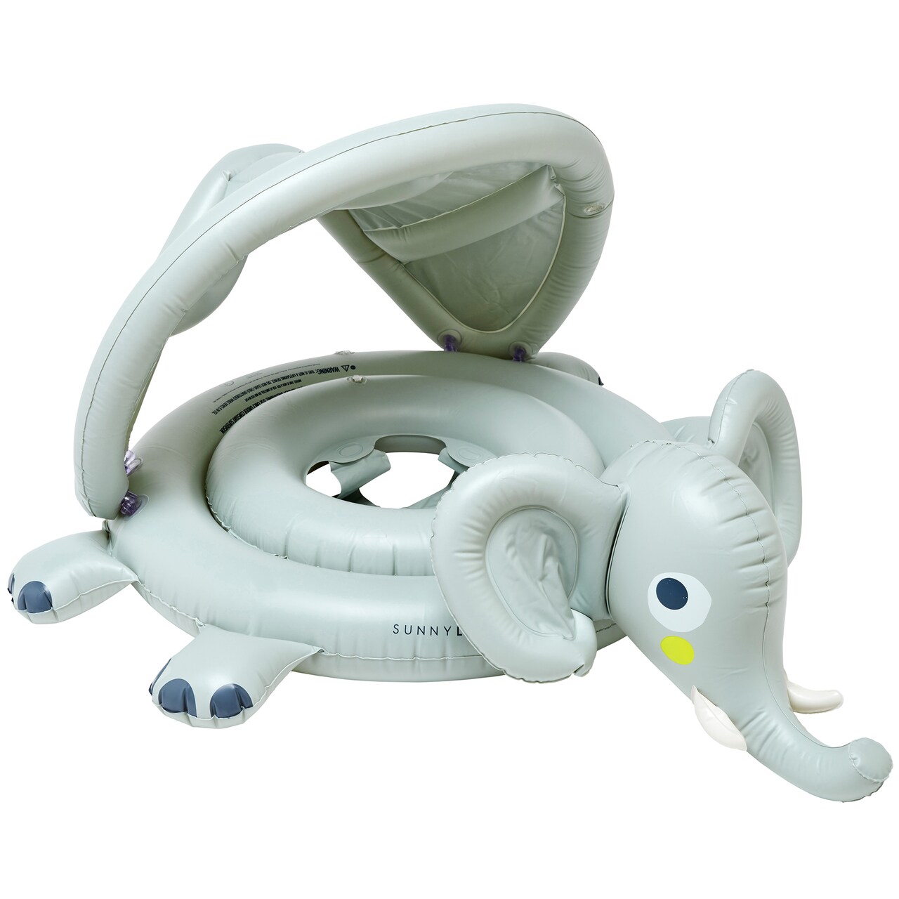 Sunnylife: Baby Float - Eli the Elephant - Grey Inflatable Animal Shaped Pool & Water Tube, Head Rest, Leg Supports, Shade Canopy, 24-33lb, 1-2 Years